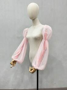 1件黑色网纱双层花瓣袖臂套，弹性长袖口，新娘款 - 彩色 - 查看 26