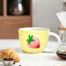 LECHENG HOUSEHOLD Gift Box Set With Cup + Spoon, Cute Strawberry Ceramic Cup, Hand-Painted 3D Strawberry Design, Creative Ceramic Cup Suitable For Latte, Tea, Milk, Coffee Drinks, Decorative Cup, Women's Birthday Gift, Suitable For Office And Home Use - Multicolor - View 6