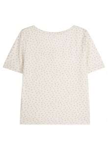 新款甜美杏花印花圆领修身短袖女式T恤，夏季 - 杏色 - 查看 6