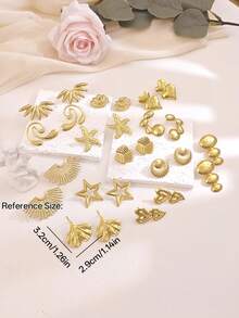 Vintage Gold Earrings Set Stainless Steel Jewelry Bow Heart Geometric Earring Stud Hypoallergenic Statement Earrings For Women Gift-(1-13 Pairs) - Gold - View 4