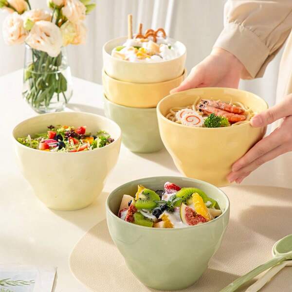 2pcs Large Capacity Ceramic Salad Bowls, Cream Style, Convenient Storage, Suitable For Salad, Dessert, Soup, Pasta, Dishwasher And Oven , Multifunctional Kitchen Tableware, Decorative Dinnerware For Family Meals, Ideal Gift For Valentine's Day, Women's Day, Easter