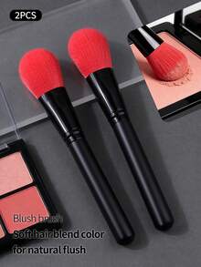 2pcs Soft Bristle Non-Shedding Makeup Brushes Set, Powder Blush Brush, Dense Face Makeup Brushes - Black - View 3