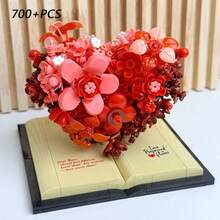 700+ Pcs Small Particle Building Block Heart-Shaped Bouquet Model, DIY Desktop Decor Toy, ABS Material, Suitable As Valentine's Day, Christmas, Holiday Gift For Men And Women - Creative Heart-shaped Flower Building Block Ornament - View 7