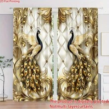 2pcs, Polyester Material, HD Digital Printing Golden Beautiful Peacock Pattern Print, Light Filtering Curtain, Suitable For Bedroom, Living Room, Office And Home Decoration, Pole Pocket Design, Suitable For Pole - Multicolor - View 6