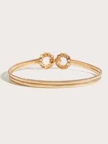 1pc Children's Pearl Elastic Waist Chain Belt, Girl Belts, Belts For Girl, Y2K Girl's Minimalist Sweet Double Circle Twist Spring Gold Waist Belt, Matching Skirts And Shirts, Party, Holiday Gift, Birthday Gift, New Year - Gold - View 3