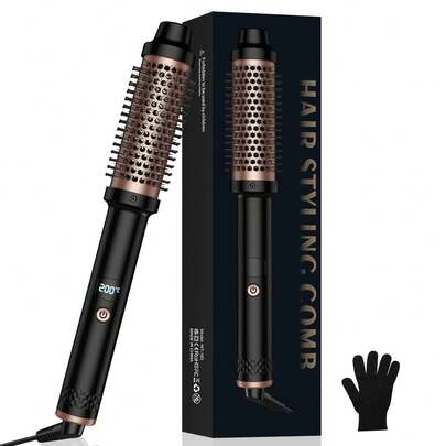 32mm Curling Brush & Curling Iron, Hot Brush Can Straighten And Create Loose Curls, Dual Voltage Suitable For Travel And Quick Curling & Straightening (Black)