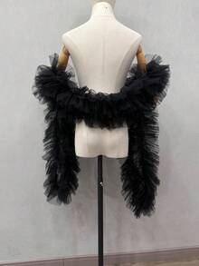 1pc White Fluffy Tulle Bridal Shawl, Luxurious Puff Long Scarf Collar Accessory For Wedding - Multicolor - View 9