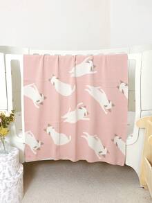 1pc Pure Cotton Knitted Baby Blanket, Cartoon Jacquard Soft Cozy Infant Throw Blanket, All Season - Pink - View 4