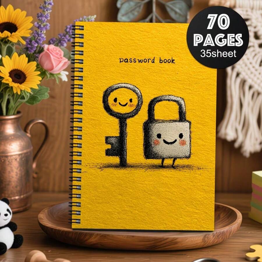 1本带锁密码本 - 螺旋装订密码管理手册，适用于家庭、办公室和旅行，可作为登录名/密码/电话/地址簿使用，带锁封面设计，个人笔记本 - A5 - 查看 1