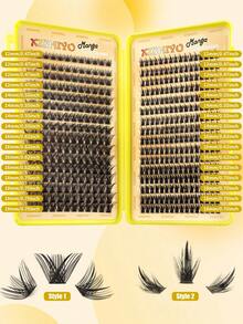 384/448 D型卷翘睫毛嫁接DIY套装，混合睫毛套装，10-18毫米簇状D型卷翘单根睫毛，柔软蓬松，迷你旅行装浓密睫毛套装，含胶水、封口剂和镊子，适合居家使用 - 彩色 - 查看 5