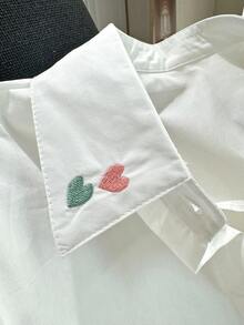 Women's Heart Embroidery Button-Front Shirt - White - View 6