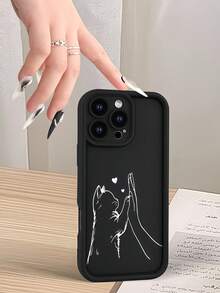 猫咪图案手机壳，渐变边框，多巴胺哑光可爱线条拍手猫咪造型，兼容 16/17 Pro Max，全包防震保护套，简约设计，柔软可爱卡通风格，完美保护您的手机，也适用于荣耀X7/三星Galaxy A56 5G/Smart 8/Hot 40/传音Spark 30C/Spark Go 2024/Note 14 5G/Moto E22/E22i/A54，国际版，非国内版。 - 黑色 - 查看 3