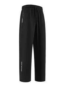 1件装男士直筒字母印花拉链口袋休闲运动裤，夏季 - 黑色 - 查看 3