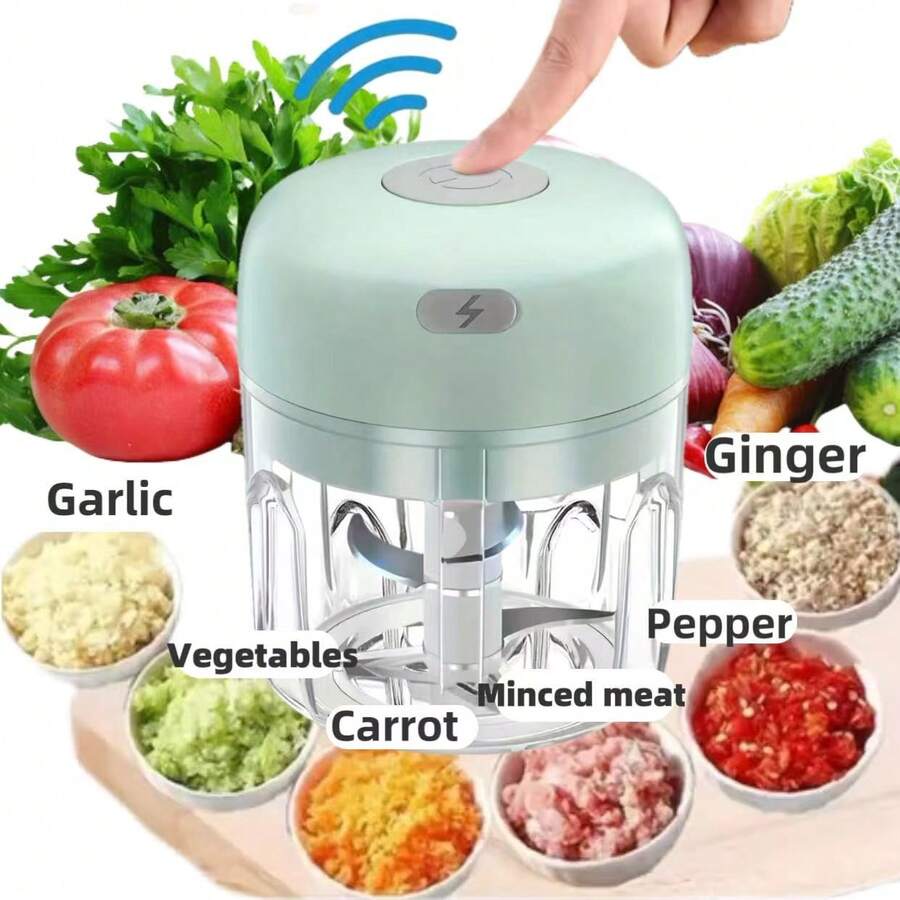 1 pieza Prensa de ajo eléctrica de 250ml, Picadora de ajo mini portátil, Trituradora de ajo eléctrica para el hogar, Machacador de ajo recargable por USB, Diseño compacto y pequeño, Herramienta de cocina práctica y conveniente - Blanco - Ver 1