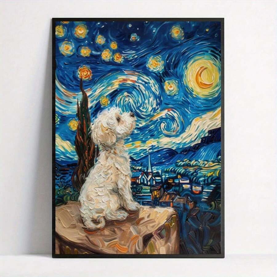 1幅无框马尔济斯犬品种墙面艺术海报 - 马尔济斯幼犬图案，客厅装饰，送给马尔济斯犬爱好者的礼物 - D - 查看 1