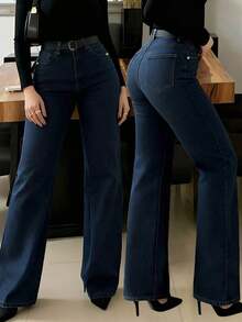 New Women Straight Leg Jeans, Loose Fit Casual Street Style Brand Relaxed Fit Jeans, Women Denim Pants And Clothing - 中等水洗 - 查看 2