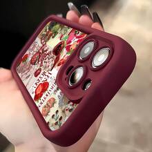 Temática de fresa, rojo, comida y personajes. Esta elegante funda roja es compatible con Samsung, Apple, VIVO, OPPO, , Transsion, ,  y Honor. Fabricada en silicona TPU, ofrece protección contra golpes y caídas, además de una sensación superior. Es un regalo ideal para familiares, amigos y seres queridos, y una opción perfecta para San Valentín y Año Nuevo. - Burdeos - Ver 5