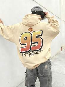 Disney Men's Casual Hoodie, Featuring A Red Cartoon Car Pattern From "Cars", Creates A Strong American Retro Street Feel. The Cartoon Is Cute And Suitable For Daily Gatherings - 杏色 - 查看 2