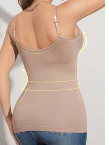 2 piezas Camiseta sin costuras con efecto moldeador para mujer, Camiseta de tirantes finos y espalda descubierta sexy con control de abdomen, sin aros - Multicolor - Ver 5