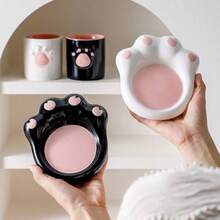 1件套300毫升手工陶瓷咖啡杯碟，猫爪图案，适合下午茶、牛奶、拿铁或甜点——绝佳的礼品之选 - 彩色 - 查看 12