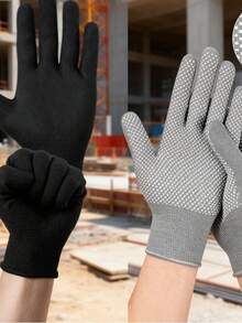 2 Pairs Work Gloves - 1 Pair Seamless Black Gloves + 1 Pair Polka Dot Gloves, Thick, Durable, Anti-Slip, Breathable - Black and Gray - View 12