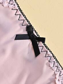 3件套 - 蕾丝拼接纯色内裤，侧边采用光滑缎面材质，饰以精致蕾丝花边和可爱蝴蝶结，性感优雅的女士三角裤 - 彩色 - 查看 6