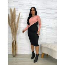 Vestido Bicolor Feminino Manga Longa Gola U Canelado Midi Outono Inverno Moda Gringa Tendecia Moda Evangelica 2025 - portanto/romance - Visão 2