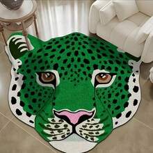 Plush Leopard Head Shaped Decorative Carpet, High-Density Polyester Fiber Animal Pattern Area Rug, Non-Slip Carpet, Thick & Soft Texture, Comfortable Foot Feel, Decorative Carpet For Home, Machine Washable, Stable Non-Slip Backing, Indoor Floor Decor, Suitable For Doormats, Small Rugs, Welcome Mats - Green - Premium - View 7