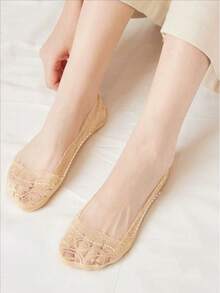 1/5/10双装女士夏季透气清爽网眼钩扣花朵硅胶防滑不易脱落船袜 - 彩色 - 查看 4