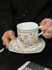 1pc High-End Gift Coffee Cup & Saucer, Retro Ceramic Specialty Coffee Cup, Breakfast Cup, Stylish Souvenir - Multicolor - View 6