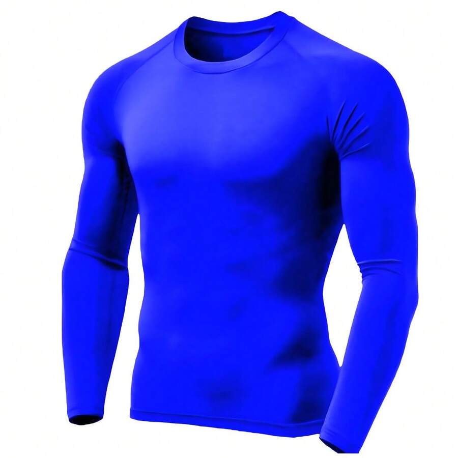 Men's Thermal UV Protection Shirt, Long Sleeve Base Layer Shirt - 寶藍色 - 查看 1