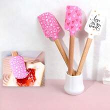 Bộ 1/3 thìa silicon cán gỗ, thích hợp dùng để làm bánh, trộn bơ và mứt, và làm dụng cụ làm bánh. - Nhiều màu - Xem 4