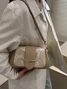 新款简约小众设计女士单肩包，时尚腋下包，小方斜挎包 - 卡其色 - 查看 4