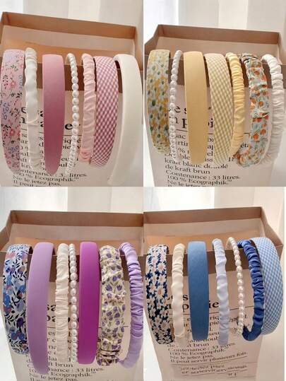 7件套女孩简约花朵珍珠发饰套装，适合圣诞节