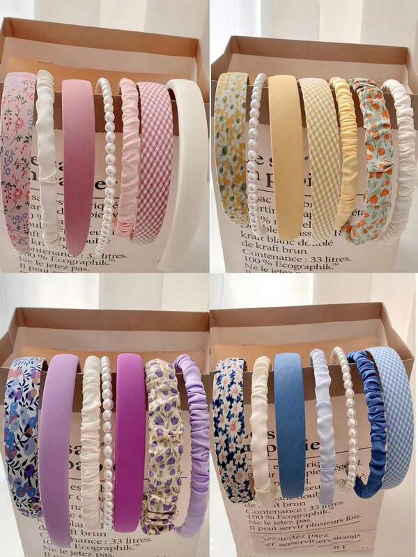 7件套女孩简约花朵珍珠发饰套装，适合圣诞节