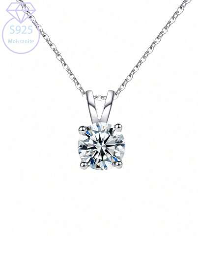 KAHOOT A 925 Sterling Silver 1-Carat/2-Carat/3-Carat/5-Carat Round Moissanite Classic 4-Prong Minimalist And Stylish High-Quality Pendant Necklace For Men And Women, Suitable For Everyday Wear, Dates, Parties, Banquets, Weddings, Vacations, Mother's Day, Father's Day, Easter, Thanksgiving, Valentine's Day, Christmas, Halloween, Birthdays, Anniversaries, Dates, Parties, And Everyday Jewelry Gifts.