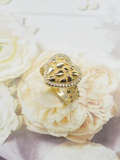 Anillo con diseño asimétrico en forma de corazón con piedras incrustadas, con circonita sintética, joyería de fiesta diaria como regalo para el Día de San Valentín, Navidad, Acción de Gracias