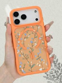 Aesthetic Blue Floral & Leaf Pattern Magnetic Phone Case For IPhone 17 16 15 14 13 12  Pro Max, Vintage Wildflower Shockproof Matte Translucent Back Cover Compatible With Magnetic, Protective Shell With Black Frame & Camera Protection - Blue - View 6