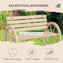 2-Seater Garden Bench, Wooden Bench, Park Bench With Country-Style Armrests, Load Capacity Up To 240 Kg, Fir Wood, Natural - Wood Color - View 3