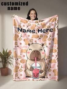 1pc Customizable Capybara Blanket - Soft, Comfortable, Warm, Personalized Blanket Suitable For Home, Office Or Camping - Perfect Gift For Family And Friends, Customized Blanket - Multicolor - View 2