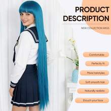 Universal Anime Cosplay Extra Long Straight Wig With Side Bangs - Blue Flaxen Green Purple Versatile Heat Resistant Synthetic Hair With A Long Fringe For Daily Party Holiday & Cos Events - Multicolor - View 5