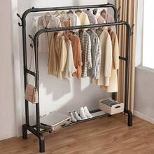 Adjustable Stainless Steel Clothes Rack - Space Saving, Foldable Design, Dual Bar For Efficient Storage Of Clothes, Shoes, Hats And Accessories - Easy Assembly, Suitable For Bedroom, Dorm And Balcony, Minimalist Garment Rack, Fashionable - Multicolor - View 7