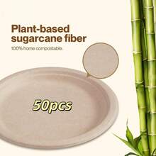 [3/25/50pcs] Thick Compostable Paper Plates 8 Inch, Heavy Duty Paper Plates Made Of Natural Sugarcane Fiber, Unbleached Brown, Round - Brown - View 10