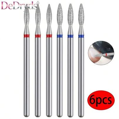 6 piezas Juego de brocas para taladro de uñas Profesional Removedor de esmalte de uñas de diamante Barril Brocas para cutículas de taladro de uñas 3/32 Brocas para cutículas para salón de uñas en casa Manicura Técnica de uñas