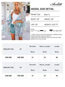 Acelitt 女士波西米亚风波点印花蝙蝠袖宽松休闲和服外套，适合夏季旅行、海滩度假 - 霧霾藍 - 查看 5