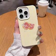 1 pieza Funda de teléfono de material TPU con diseño de lazo blanco y rayas amarillas de pomelo, compatible con iPhone 17 Pro Max/17/16 Pro Max/15/13/12/11, S20 FE/A15/S24/A55, compatible con Redmi Note 11/Note 12/Note 13 Pro, protección suave antideslizante de cobertura completa - Blanco - Ver 4