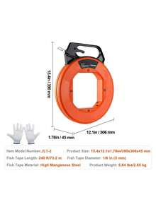 Fish Tape, 240-Foot, 1/8-Inch, Steel Wire Puller With Optimized Housing And Handle, Easy-To-Use Cable Puller Tool, Flexible Wire Fishing Tools For Walls And Electrical Conduit, Non-Conductive - Orange - View 7