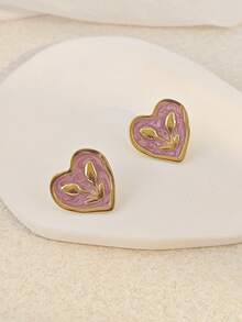 Fashion New Stainless Steel Heart-Shaped Cross Flower Multi-Color Stud Earrings Colorful Tulip Love Heart Stud Earrings Sweet Cute Light Luxury Simple Niche Design Elegant Fashion Earring Stud For Women Summer Beach Vacation Bikini Accessories Attractive Clothes, Wedding Dresses Accessories - Versatile JewelryPerfect For Wearing While Swimming, Bathing, Exercising ,Great For Valentines Day, Birthday, Mother Day, And Vacation Surprises. - Multicolor - View 18