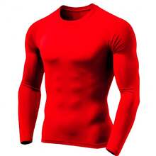 Men's Thermal UV Protection Shirt, Long Sleeve Base Layer Shirt - 紅色 - 查看 2
