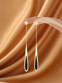 1 par de pendientes elegantes de gota de agua negra con borlas de cadena larga, diseño exclusivo de alta gama, adecuados para banquetes y fiestas - negro dorado - Ver 12